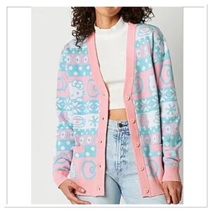 Hello Kitty by Sanrio Long Sleeve Button Up Cardigan Pink, Blue, White Sz M